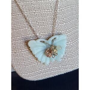 BARSE Green Jade Butterfly Pendant Sterling Silver Necklace Bead Charms
